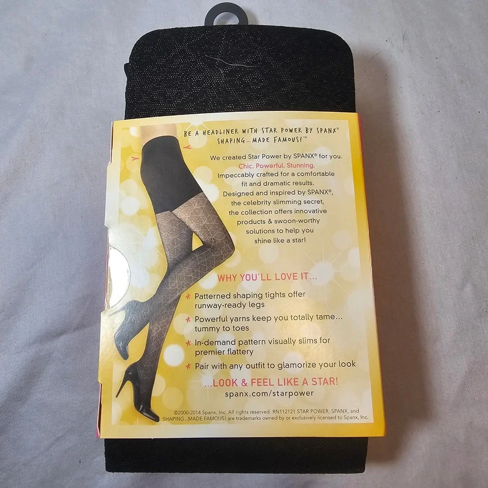 STAR Power by SPANX Size B Nouveau Patterned Shaping Tights Black New 1551